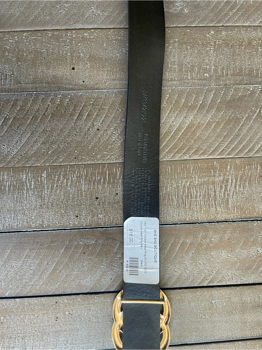 Black Leather Belt with Gold Double-G Ring Buckle
